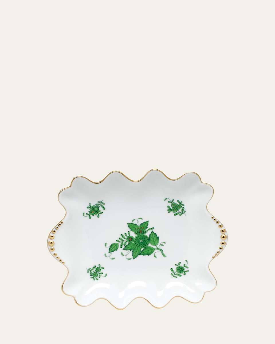 Chinese Bouquet Green Small Dish with Pearly Handles